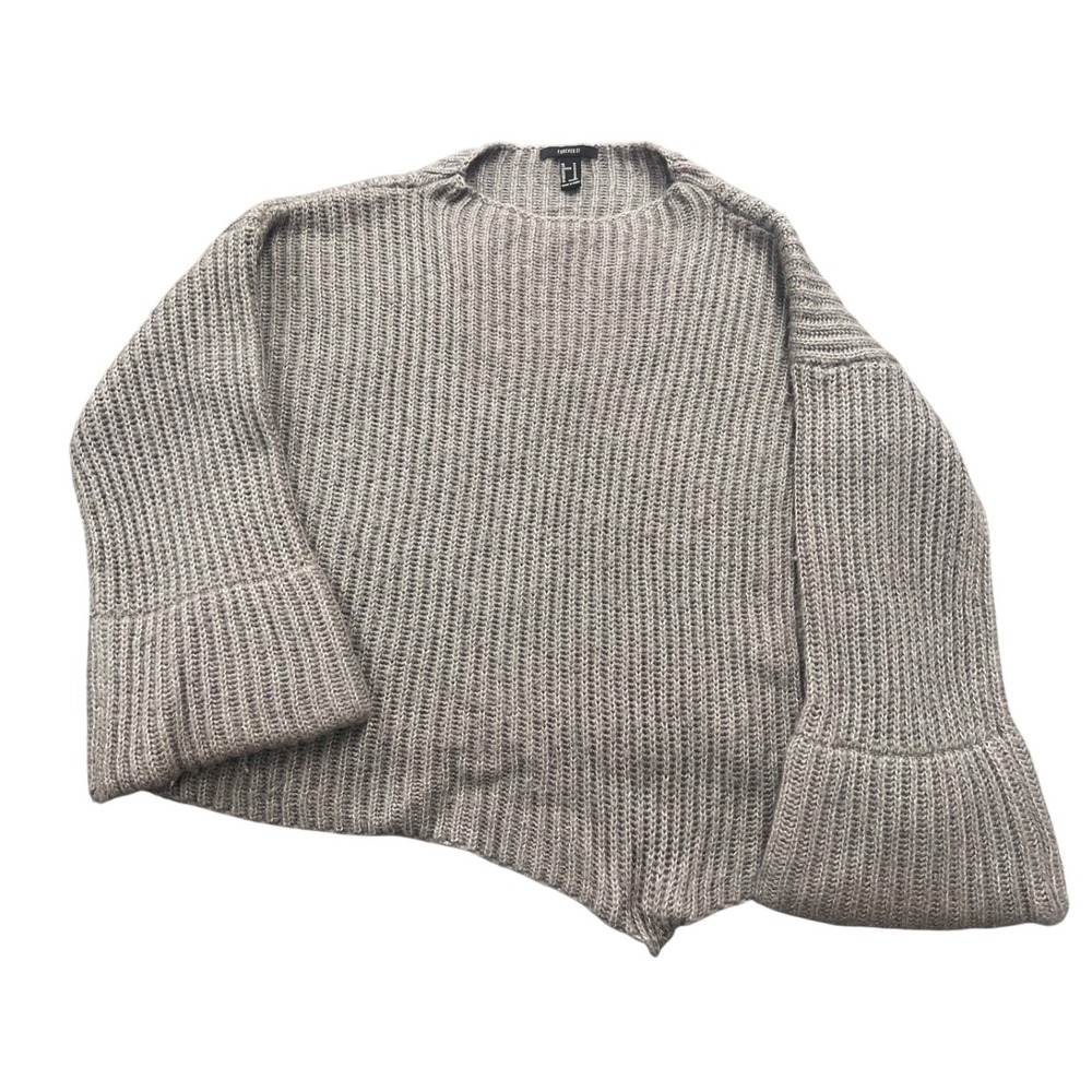 Forever 21 Ribbed Bell Sleeve Sweater Womens Medium Grey Mohair Blend Asymmetric